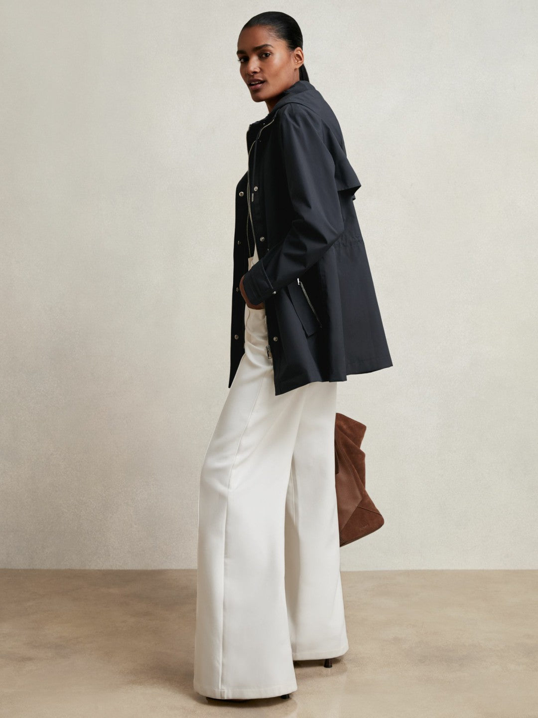 Reiss Removable-Hood Rain Coat in Navy