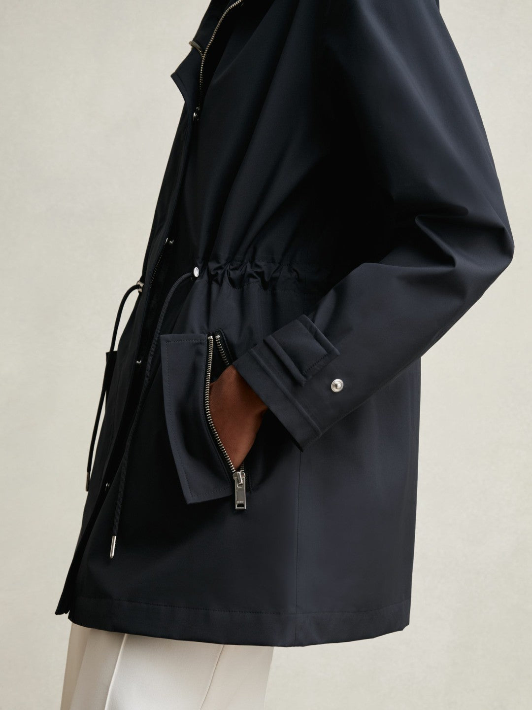 Reiss Removable-Hood Rain Coat in Navy