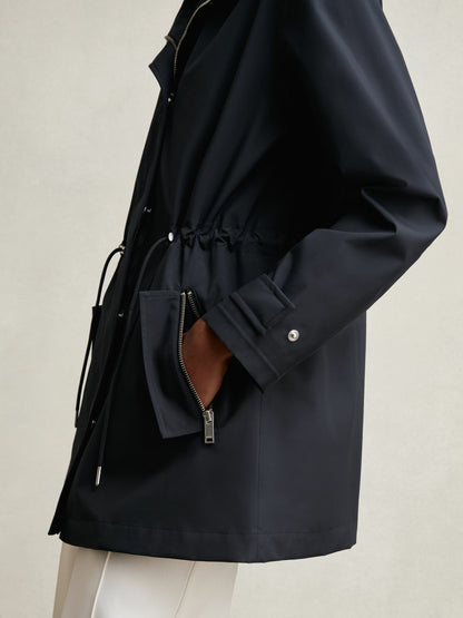 Reiss Removable-Hood Rain Coat in Navy