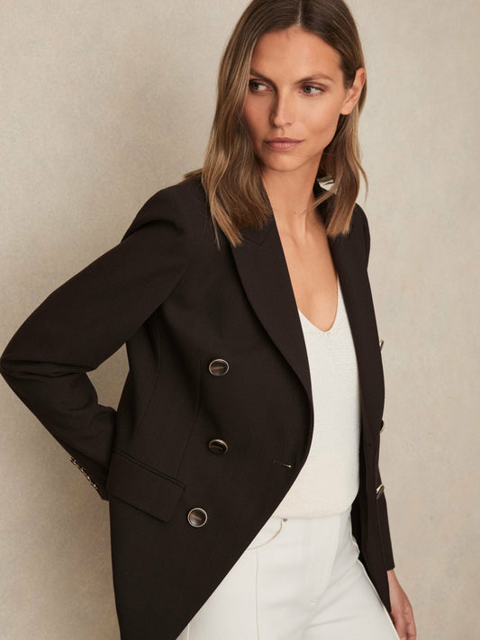 Reiss Deal - Petite Wool-Blend Double-Breasted Blazer in Chocolate Brown