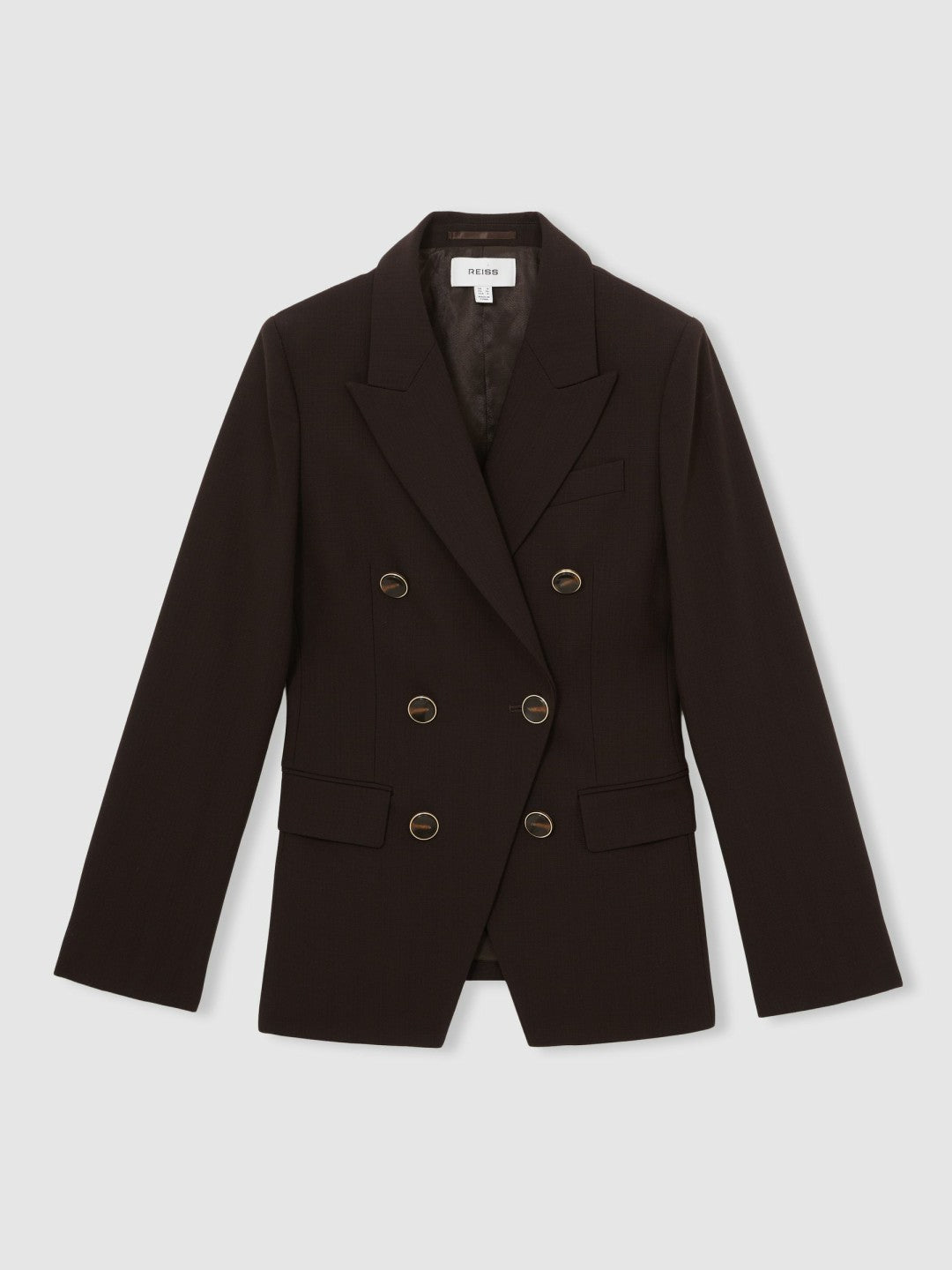 Reiss Deal - Petite Wool-Blend Double-Breasted Blazer in Chocolate Brown