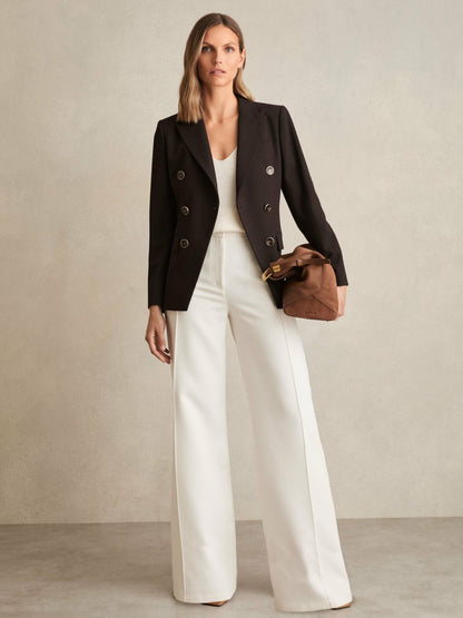 Reiss Deal - Petite Wool-Blend Double-Breasted Blazer in Chocolate Brown