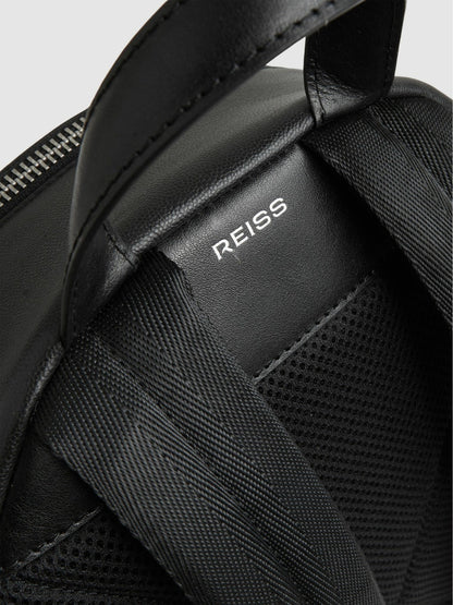 Reiss Best Seller - Micro-Grain Leather Backpack in Black