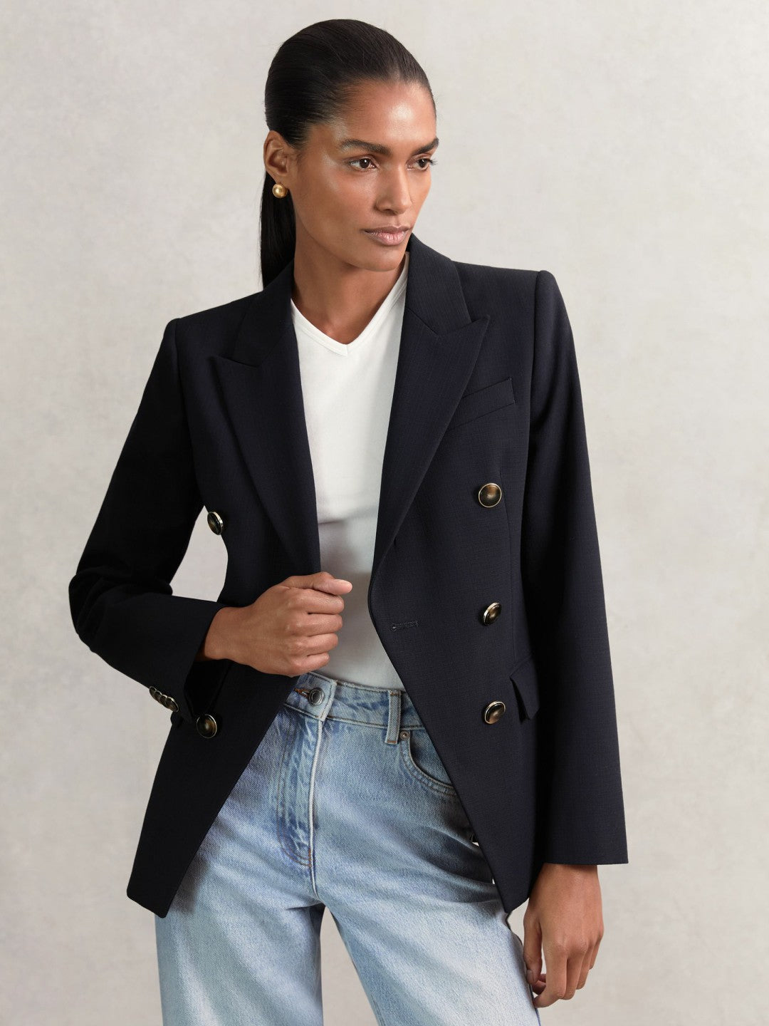 Reiss Affordable - Wool-Blend Double-Breasted Blazer in Navy