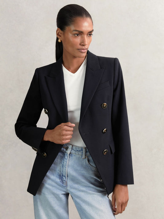 Reiss Affordable - Wool-Blend Double-Breasted Blazer in Navy