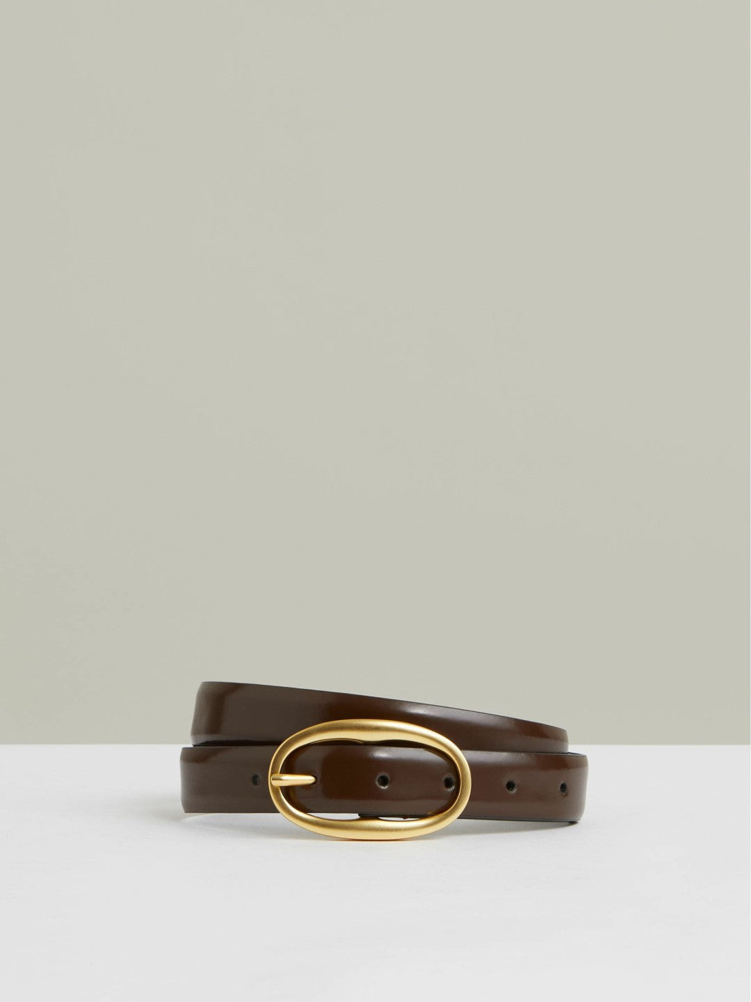 Reiss Best Seller - Patent Leather Oval Buckle Belt in Chocolate
