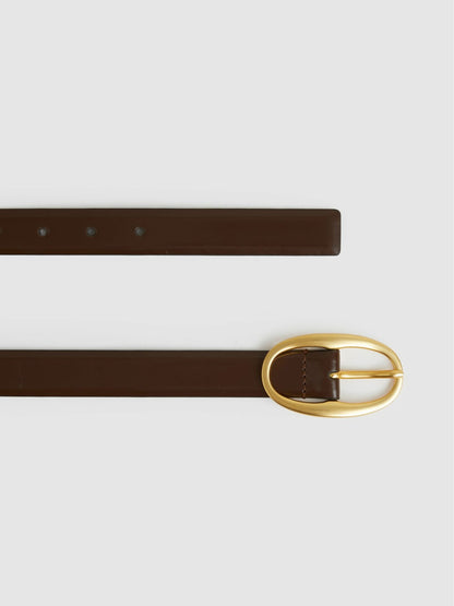 Reiss Best Seller - Patent Leather Oval Buckle Belt in Chocolate