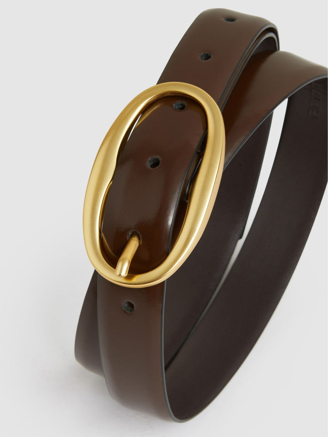 Reiss Best Seller - Patent Leather Oval Buckle Belt in Chocolate
