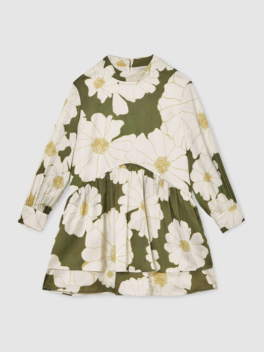 Reiss Sale - 13-14 yrs Floral-Print Swing Dress in Green