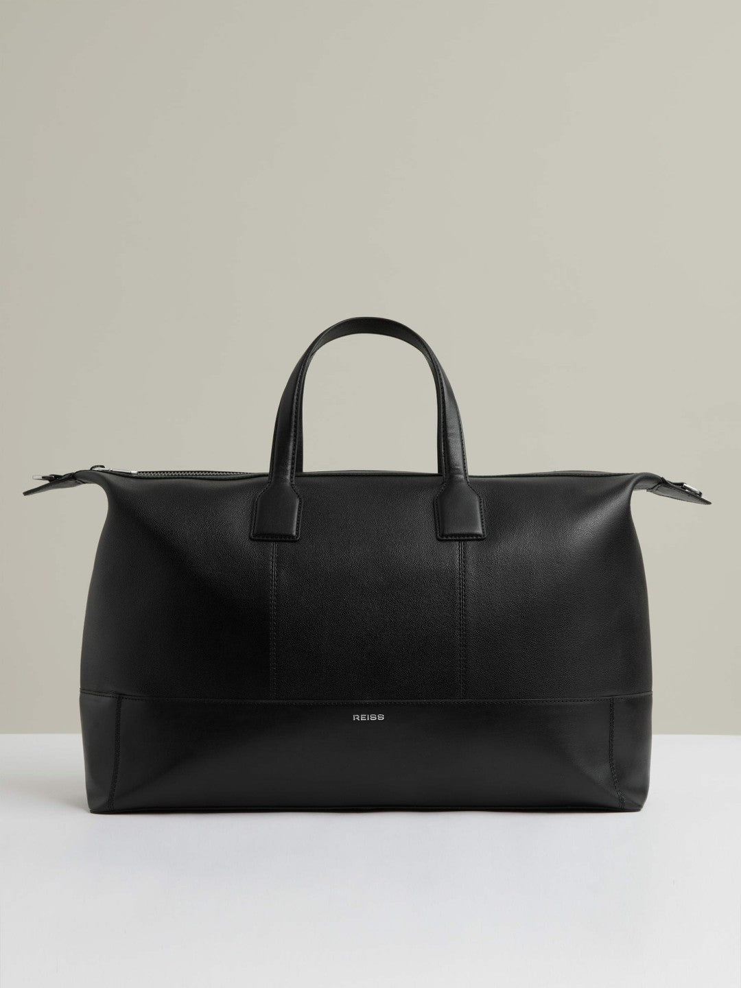 Reiss Featured - Micro-Grain Leather Holdall in Black