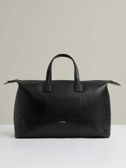 Reiss Featured - Micro-Grain Leather Holdall in Black