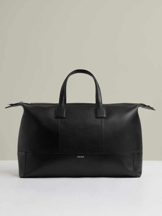 Reiss Featured - Micro-Grain Leather Holdall in Black
