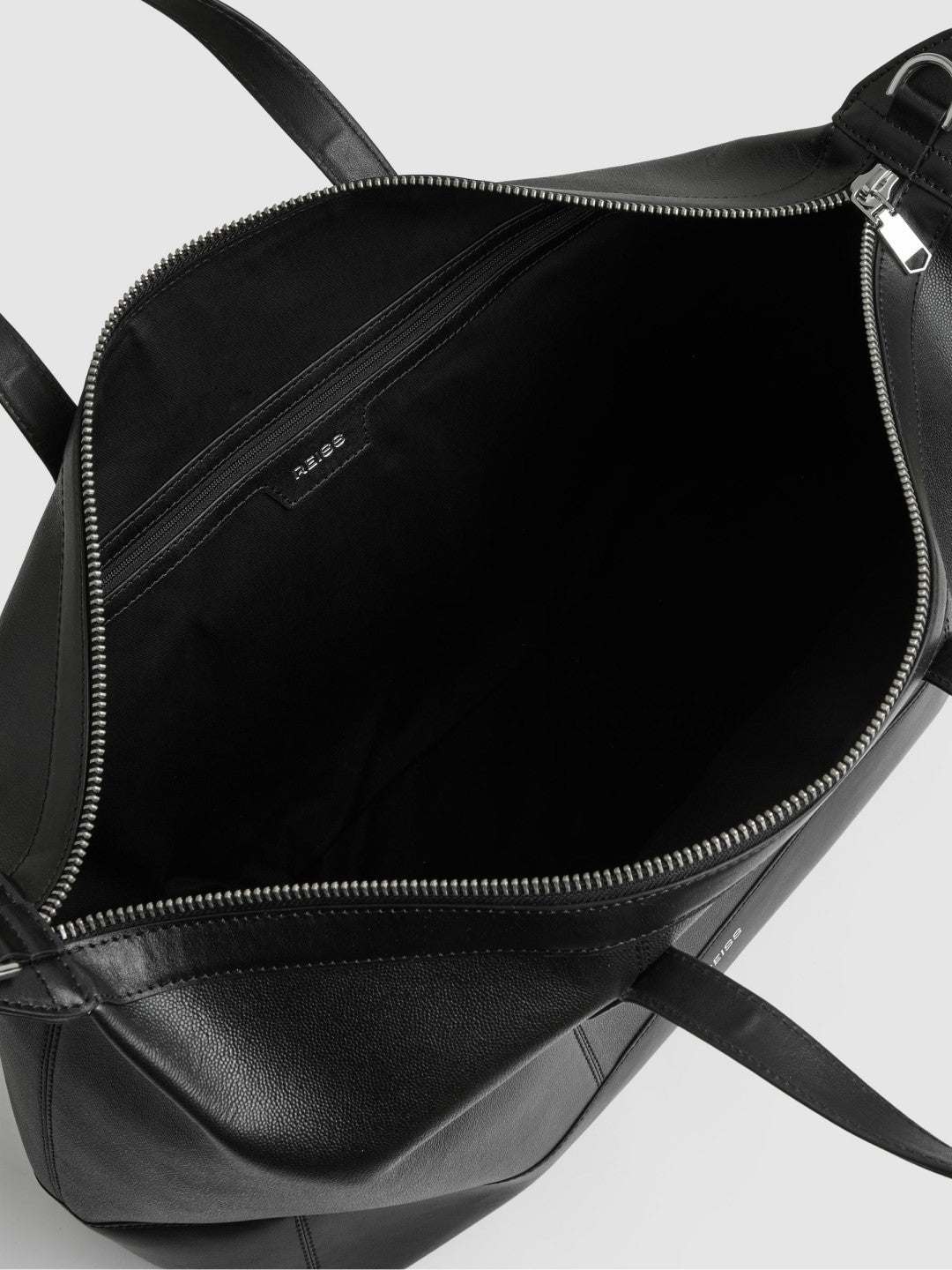 Reiss Featured - Micro-Grain Leather Holdall in Black