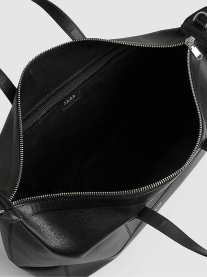 Reiss Featured - Micro-Grain Leather Holdall in Black