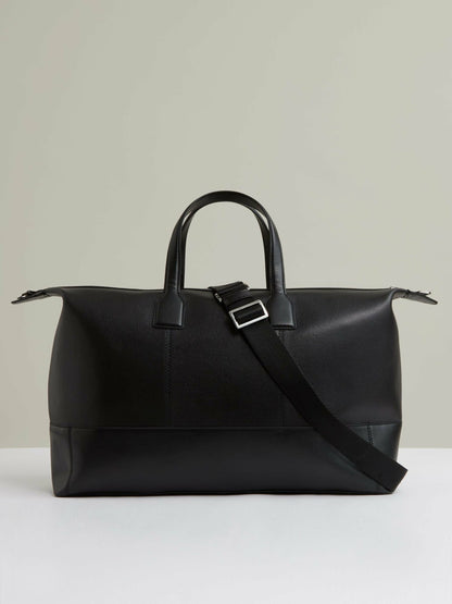 Reiss Featured - Micro-Grain Leather Holdall in Black