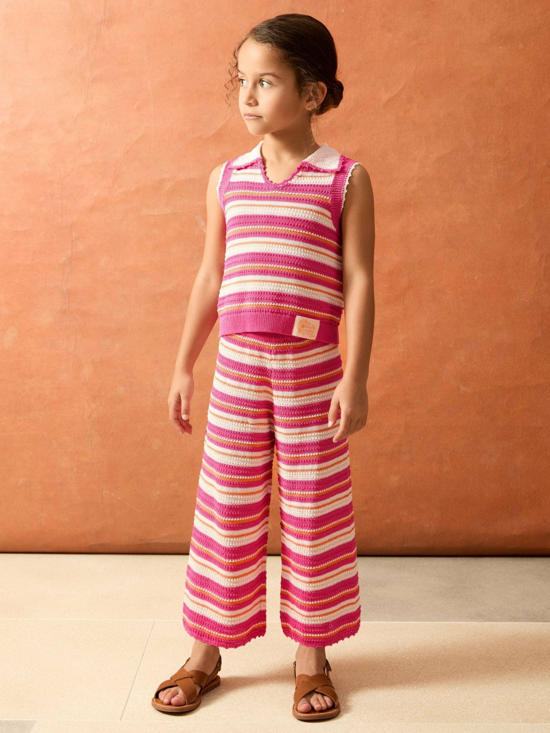 Reiss 9-13 yrs SmileyWorld Stripe Knit Trousers in Pink