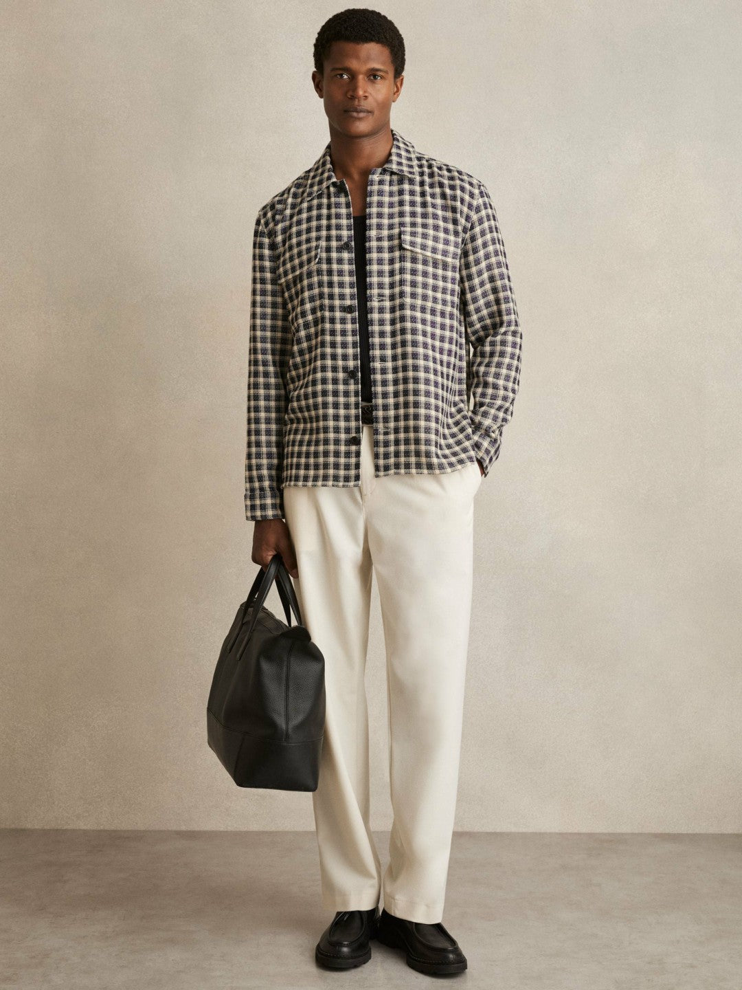 Reiss Savings - Woven Check Twin Pocket Overshirt in Navy/White