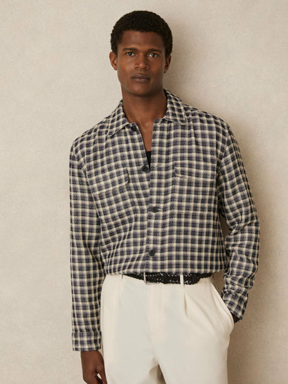 Reiss Savings - Woven Check Twin Pocket Overshirt in Navy/White