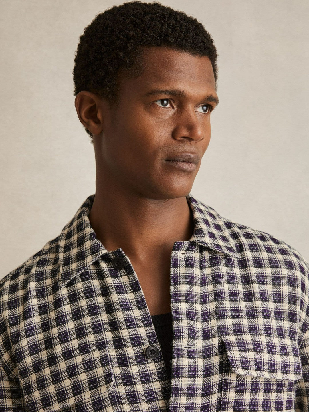 Reiss Savings - Woven Check Twin Pocket Overshirt in Navy/White