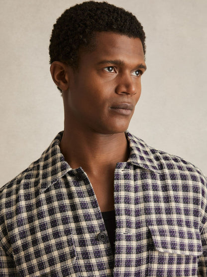 Reiss Savings - Woven Check Twin Pocket Overshirt in Navy/White