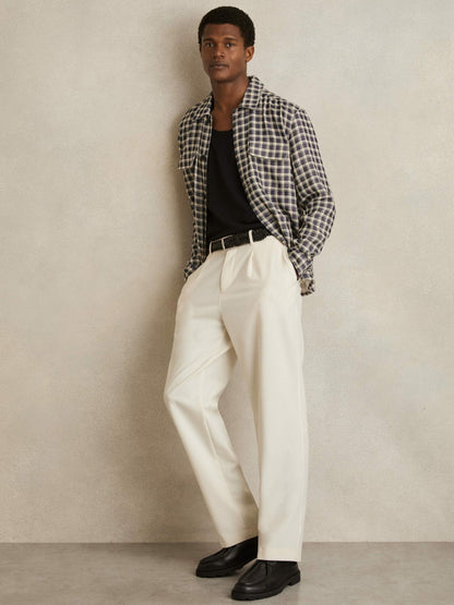 Reiss Savings - Woven Check Twin Pocket Overshirt in Navy/White