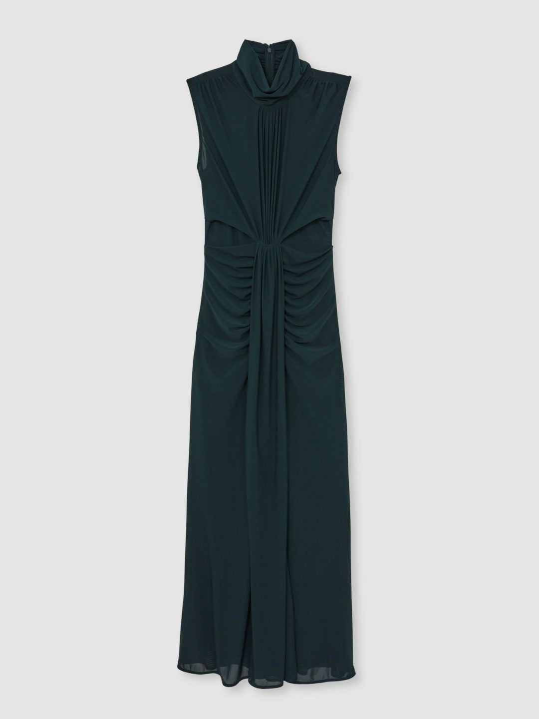 Reiss Sheer Ruched Maxi Dress in Teal