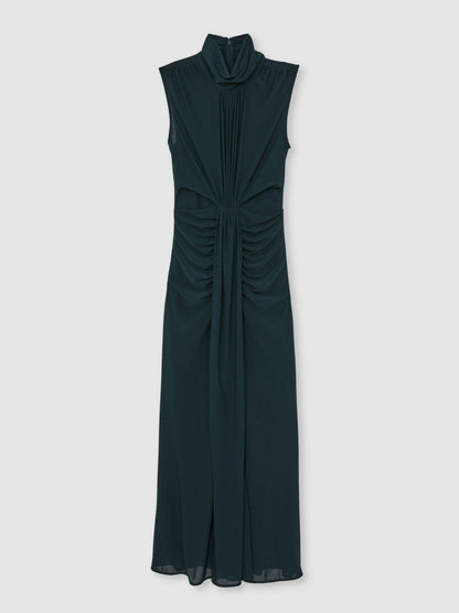 Reiss Sheer Ruched Maxi Dress in Teal