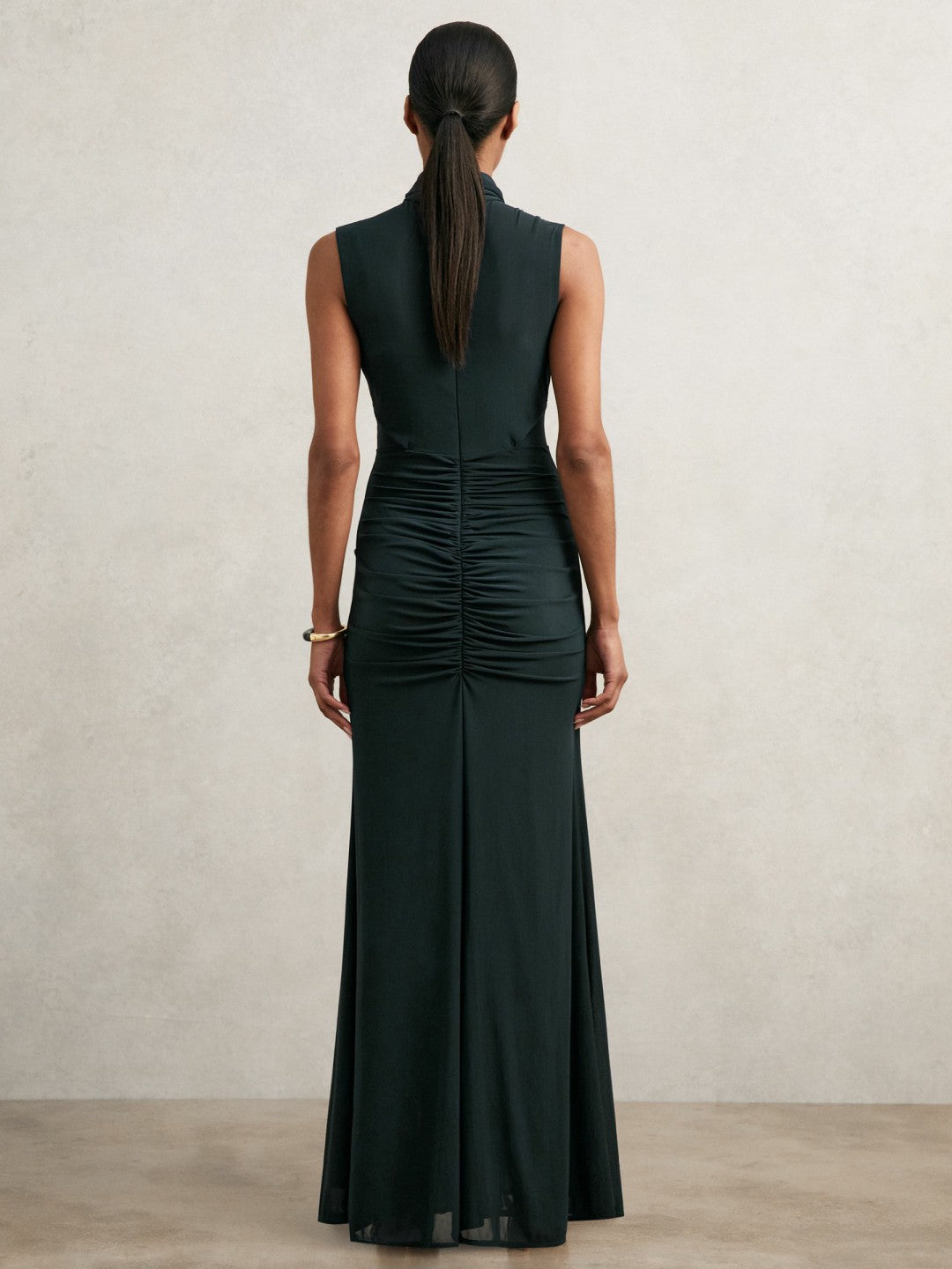 Reiss Sheer Ruched Maxi Dress in Teal