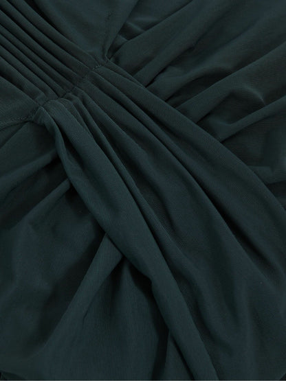 Reiss Sheer Ruched Maxi Dress in Teal