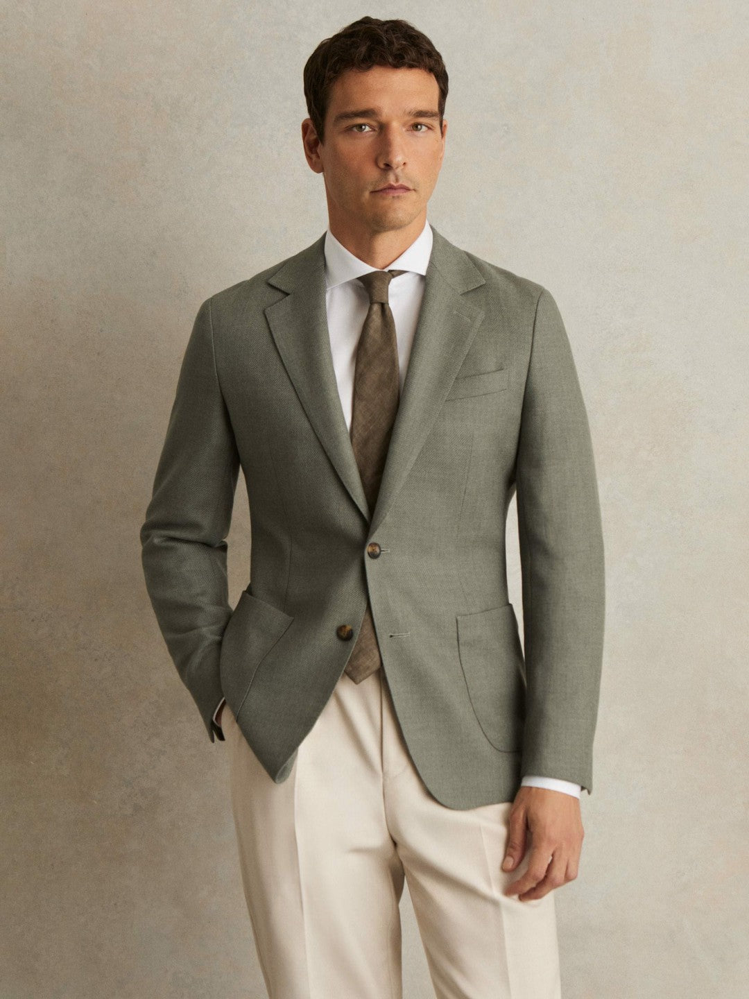 Reiss Deal - Wool-Blend Single-Breasted Blazer Slim-Fit in Sage Green