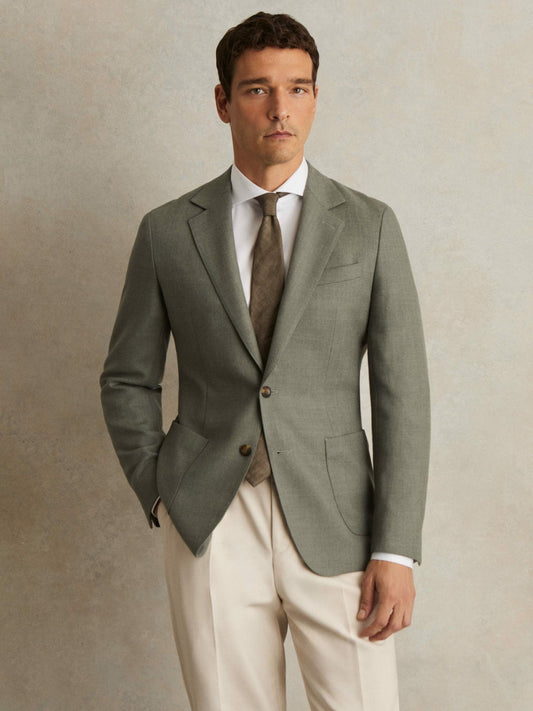 Reiss Deal - Wool-Blend Single-Breasted Blazer Slim-Fit in Sage Green