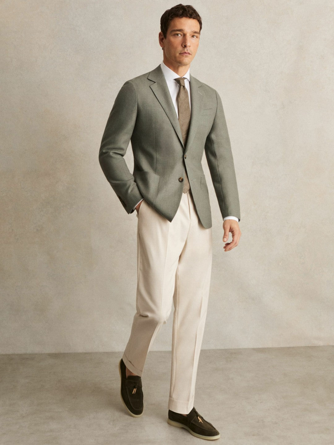 Reiss Deal - Wool-Blend Single-Breasted Blazer Slim-Fit in Sage Green