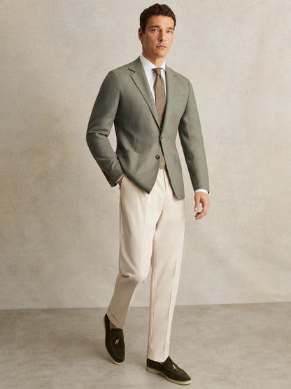 Reiss Deal - Wool-Blend Single-Breasted Blazer Slim-Fit in Sage Green