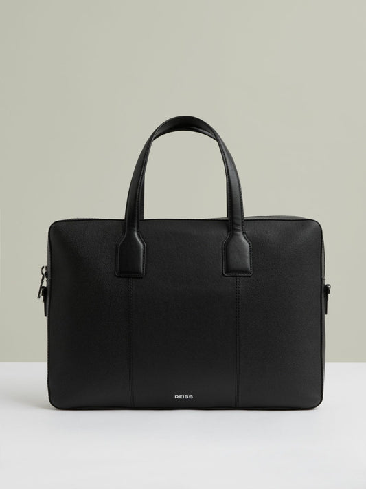 Reiss Offer - Micro-Grain Leather Briefcase in Black