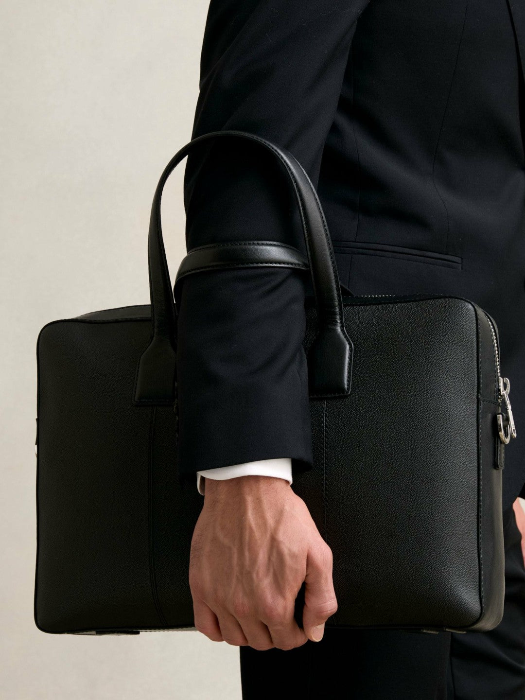 Reiss Offer - Micro-Grain Leather Briefcase in Black