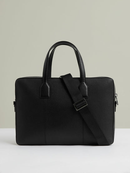 Reiss Offer - Micro-Grain Leather Briefcase in Black
