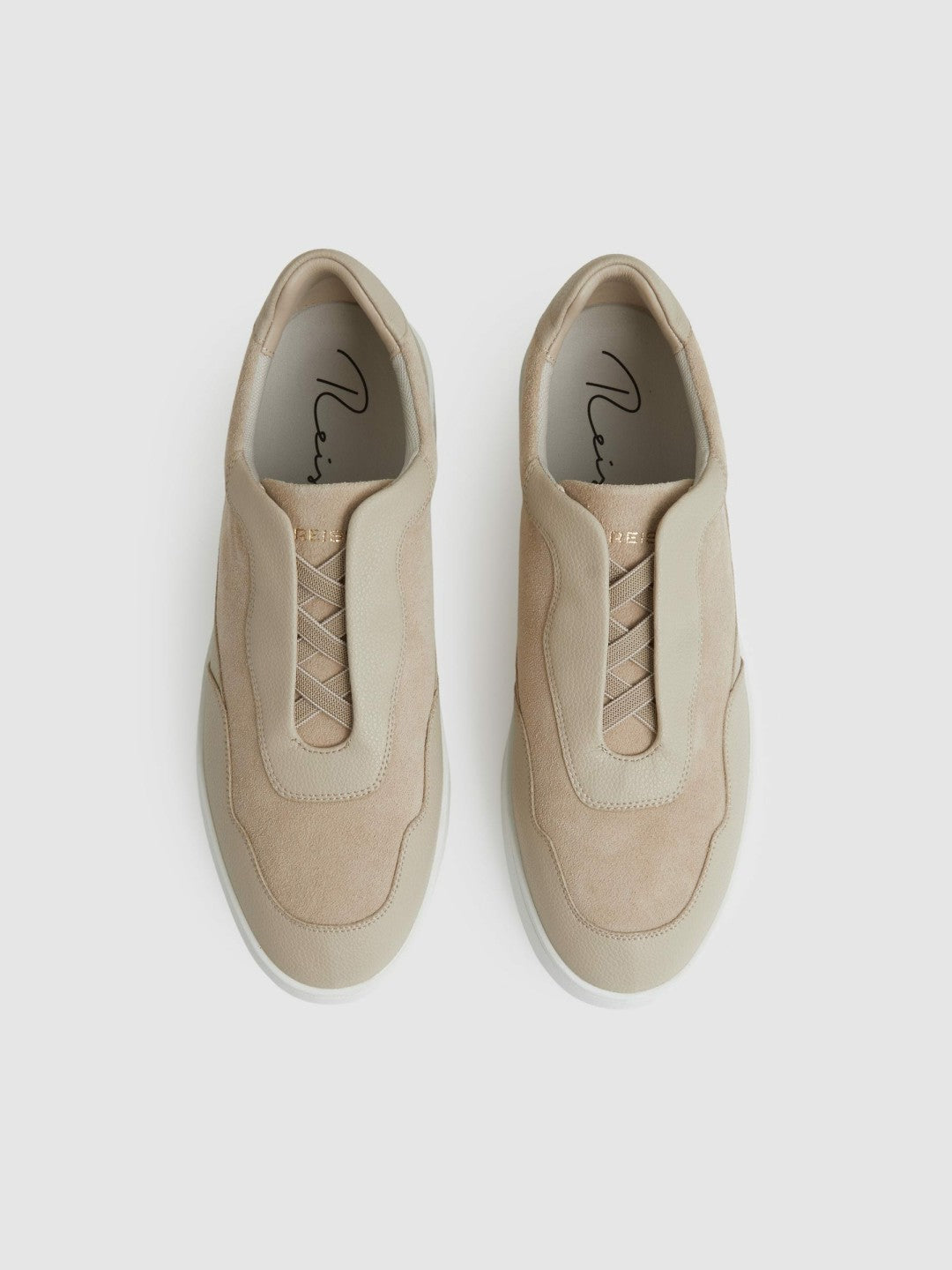 Reiss Popular Choice - Leather Elasticated-Lace Trainers in Ecru
