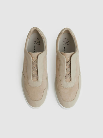 Reiss Popular Choice - Leather Elasticated-Lace Trainers in Ecru