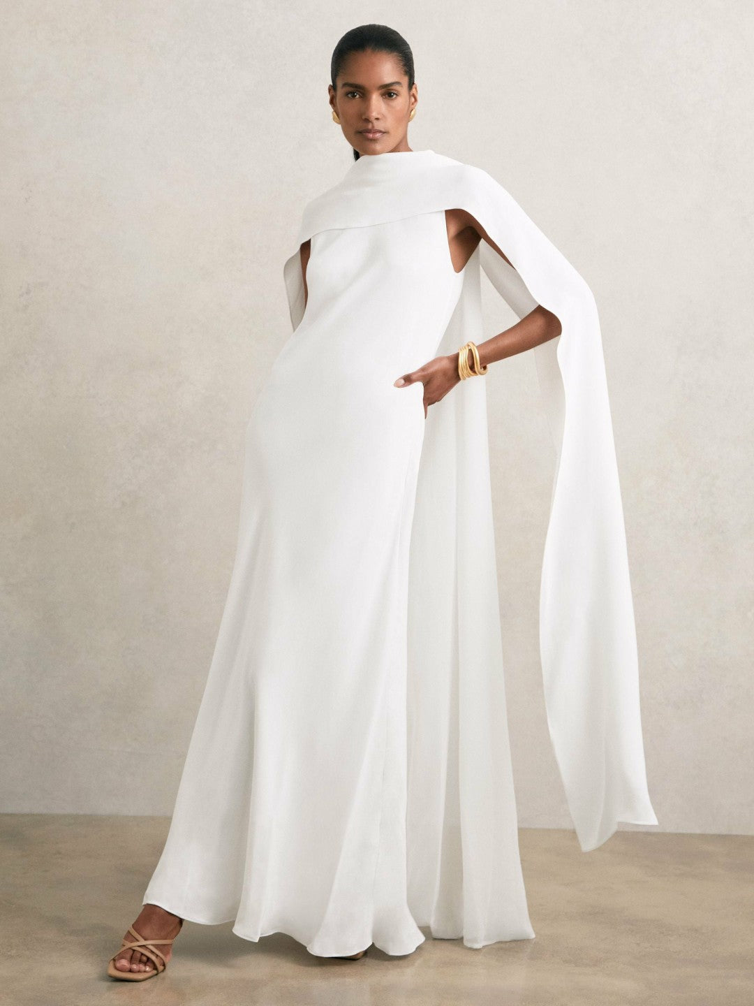 Reiss Crepe Cape Maxi Dress in White