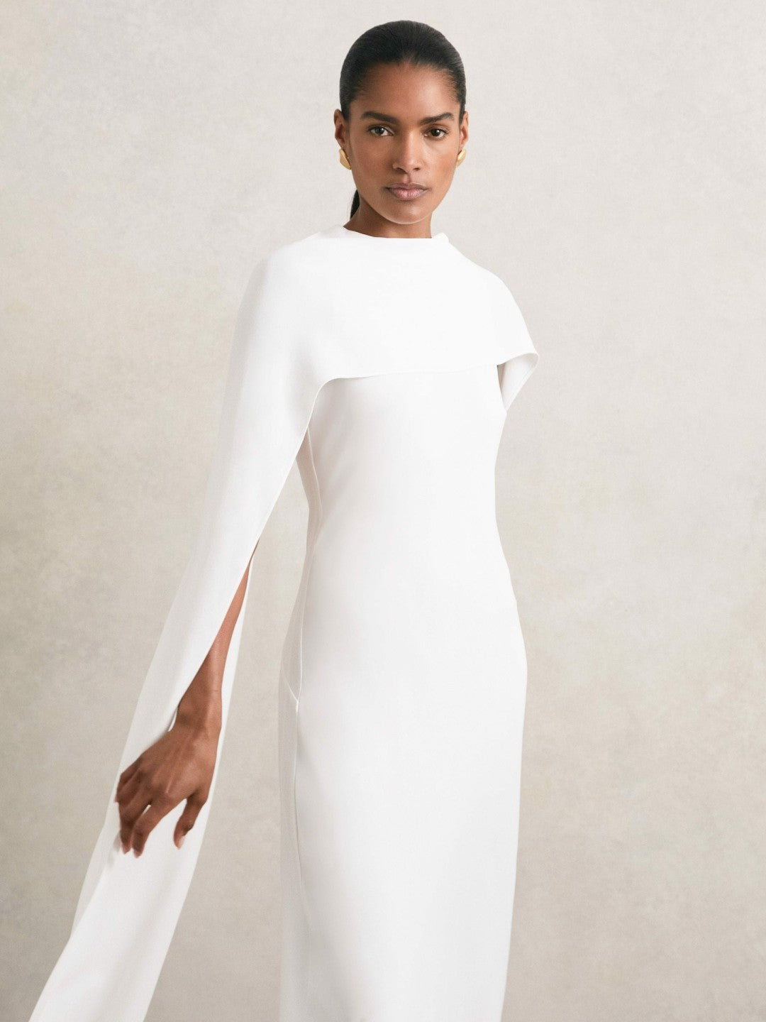 Reiss Crepe Cape Maxi Dress in White