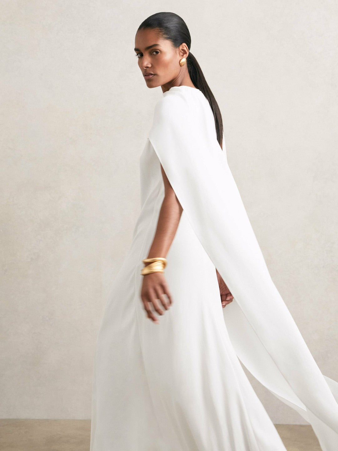 Reiss Crepe Cape Maxi Dress in White