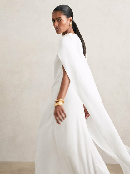Reiss Crepe Cape Maxi Dress in White