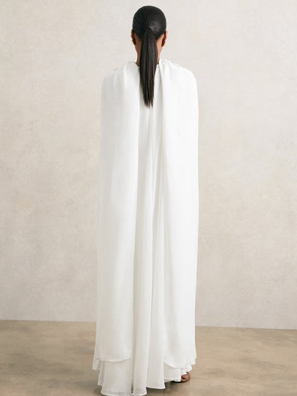 Reiss Crepe Cape Maxi Dress in White