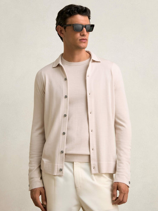 Reiss Featured - Merino Wool Button-Through Cardigan in Beige