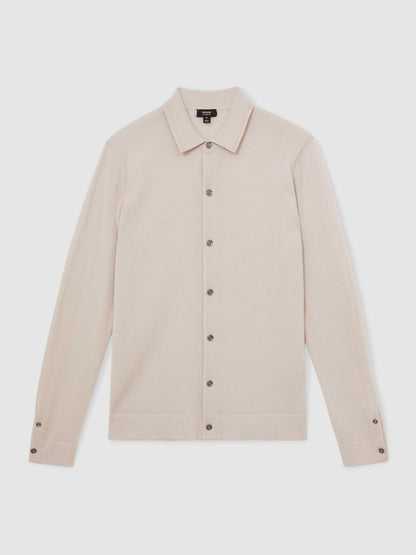 Reiss Featured - Merino Wool Button-Through Cardigan in Beige