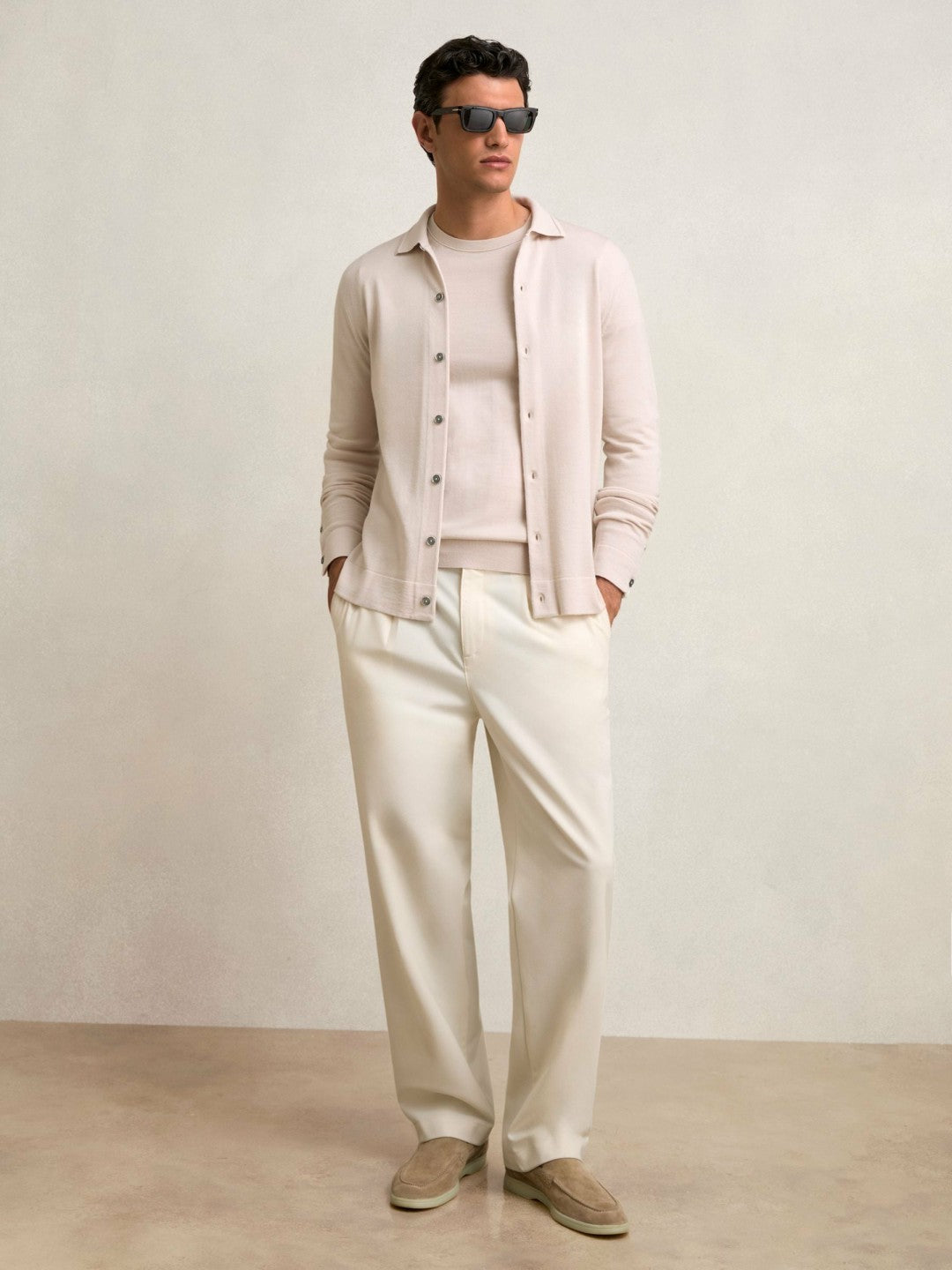 Reiss Featured - Merino Wool Button-Through Cardigan in Beige