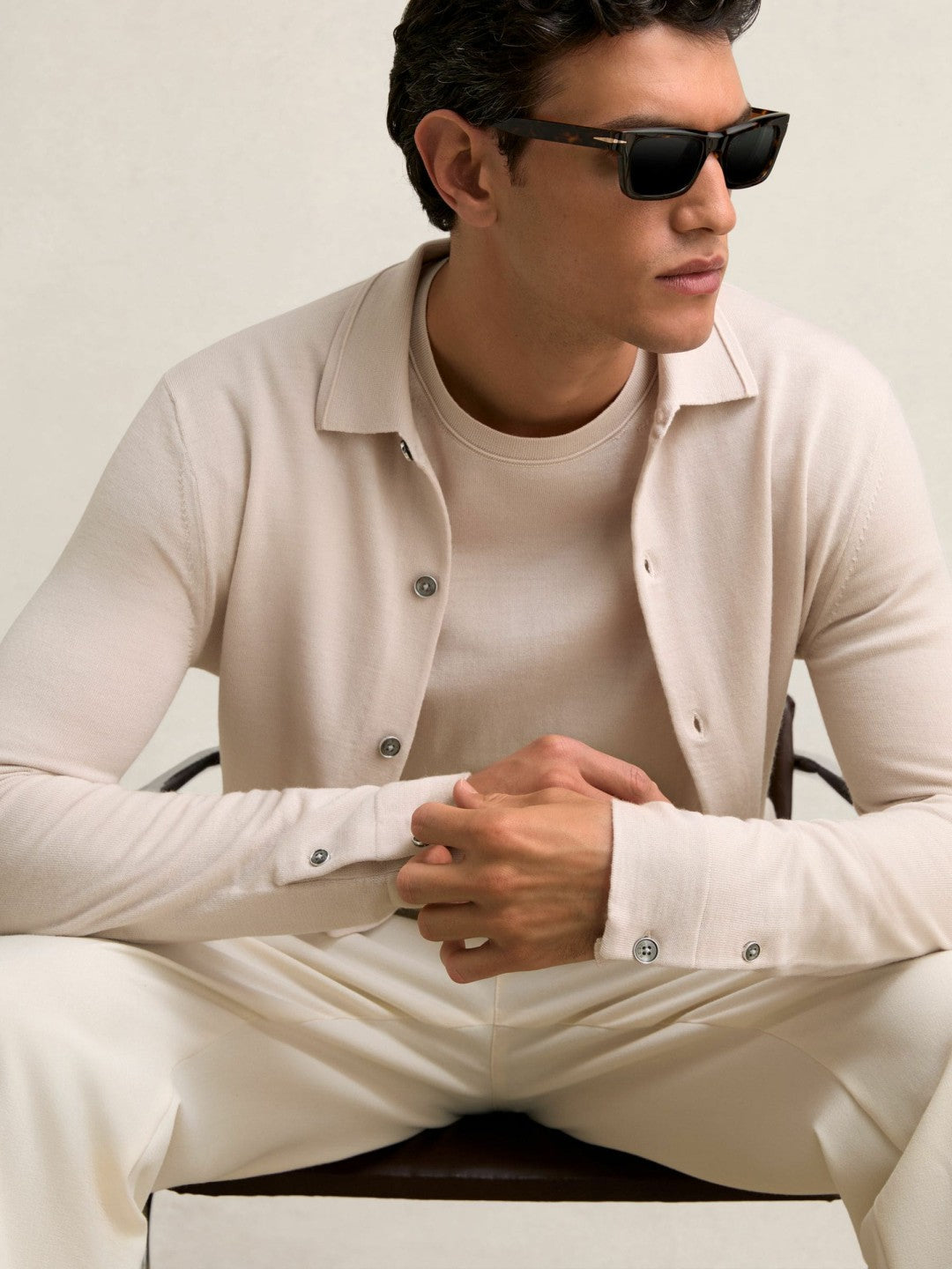 Reiss Featured - Merino Wool Button-Through Cardigan in Beige