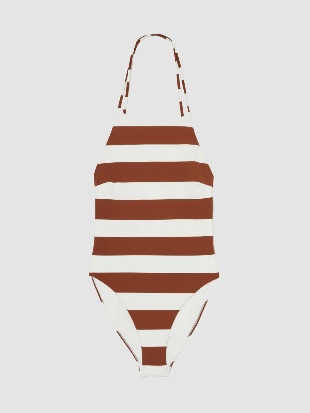 Reiss Stripe Cross-Back Swimsuit in Brown/White