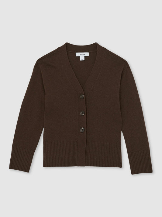 Reiss Value - 13-14 yrs Wool-Blend Fitted Cardigan With Cashmere in Brown
