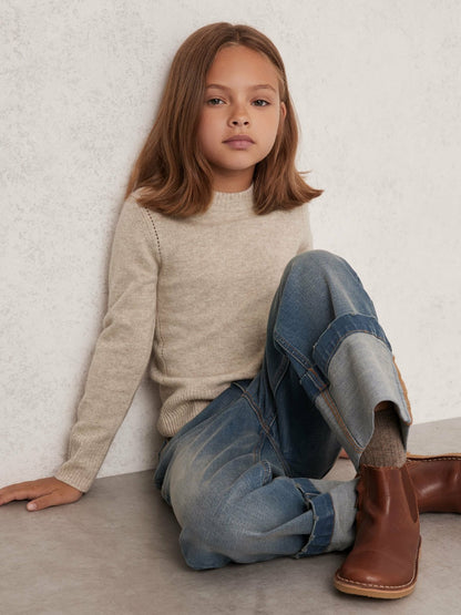 Reiss 9-13 yrs Wool-Blend Open-Stitch Jumper with Cashmere in Oatmeal